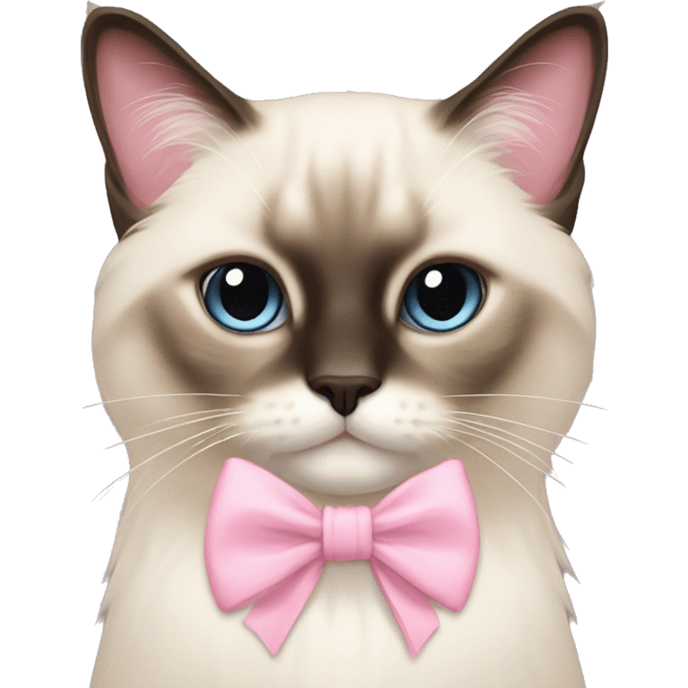 Long haired Siamese cat with pastel pink bow emoji