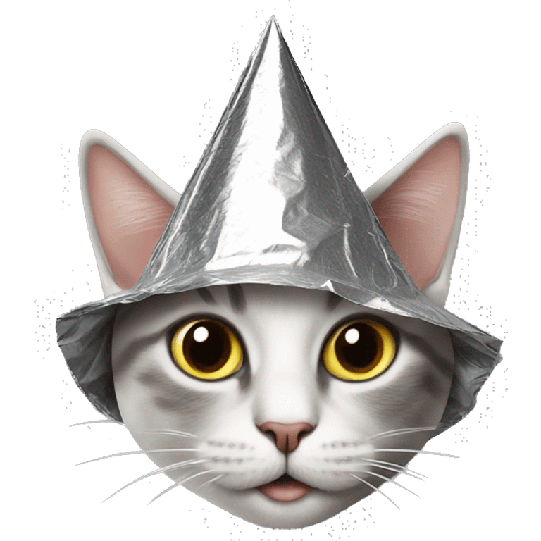 cat wearing a pointed conspiracy tin foil hat emoji