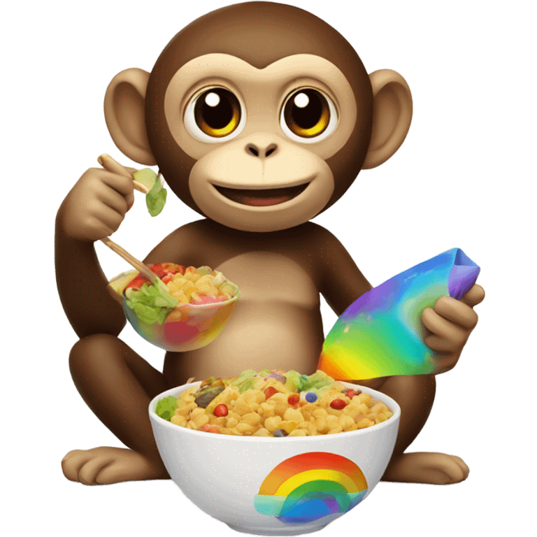 monkey with rainbow and bowl of food emoji