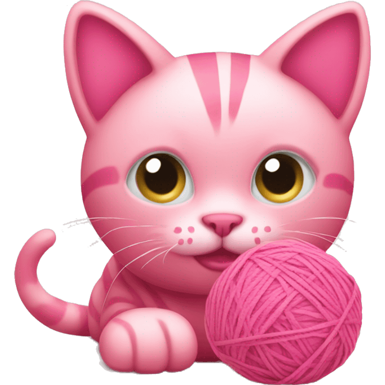 Pink cat playing with pink yarn ball emoji