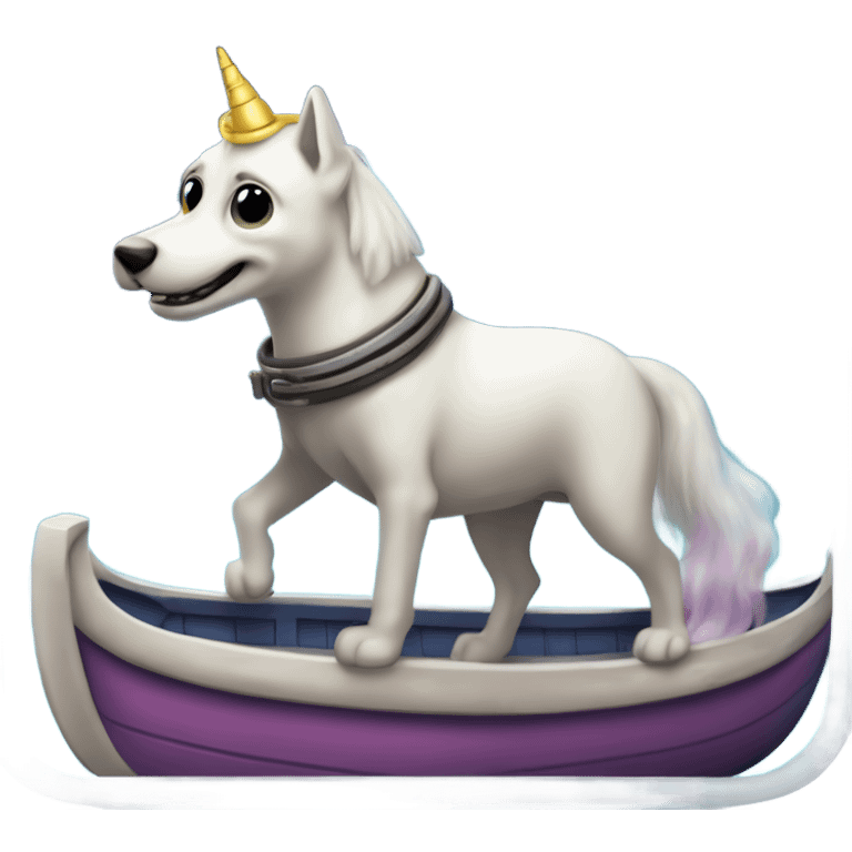 Perro extraterrestre montando un unicornio en barco emoji