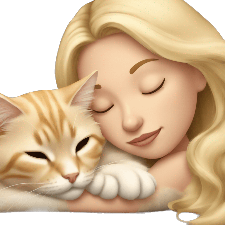 Pretty blonde girl sleeping with her beige main coon cat emoji