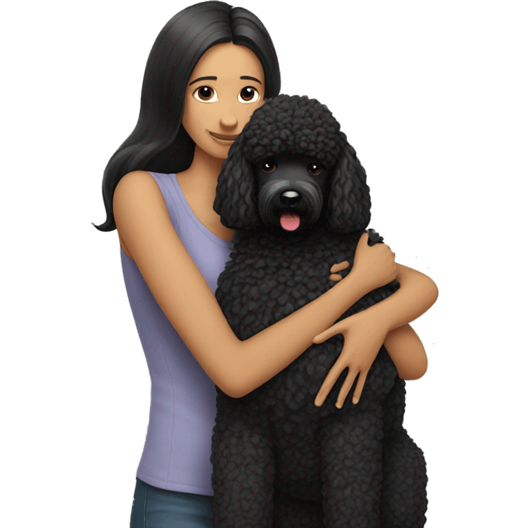 Man with black haired and beard hugs her Black-Poodle-Black-dog emoji