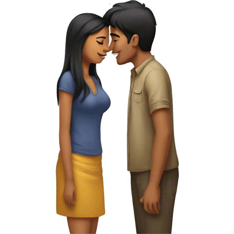 Tall young Indian man kissing short Cambodia women emoji