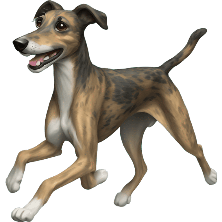 Brindle dog black face lurcher running cyan green blue lighting emoji