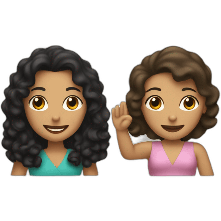 tan mid-sized woman with black curly hair shakes hands with a mid-sized pale woman who has straight brown hair emoji