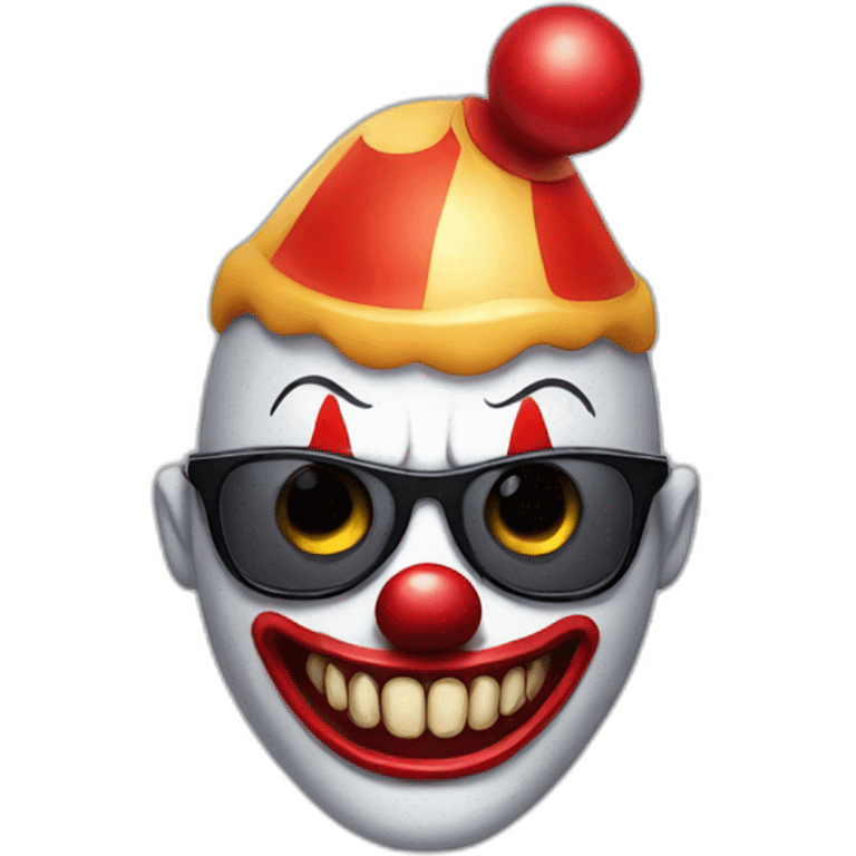 scary clown with sunglasses and opened jaw emoji