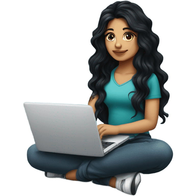 beautiful girl, with tattoos, with long black hair, wavy hair, argentine, with laptop emoji