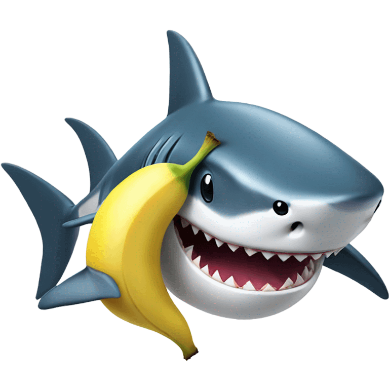 Shark swimming trying to catch banana emoji