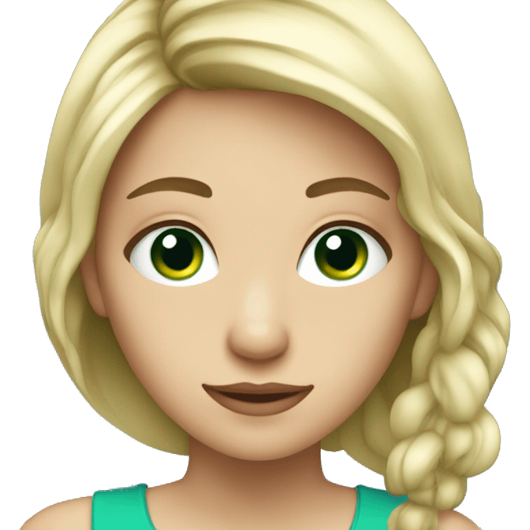 Create a girl with blond dark hair and blue eyes with green in the centre  emoji