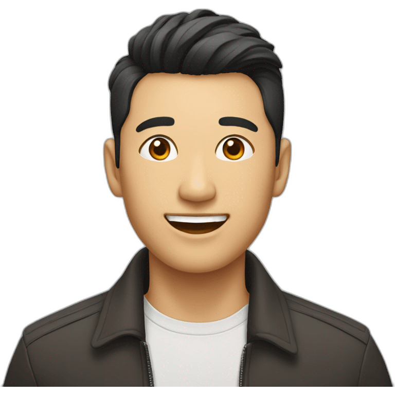 an asia man has undercut hairstyle, smiling emoji