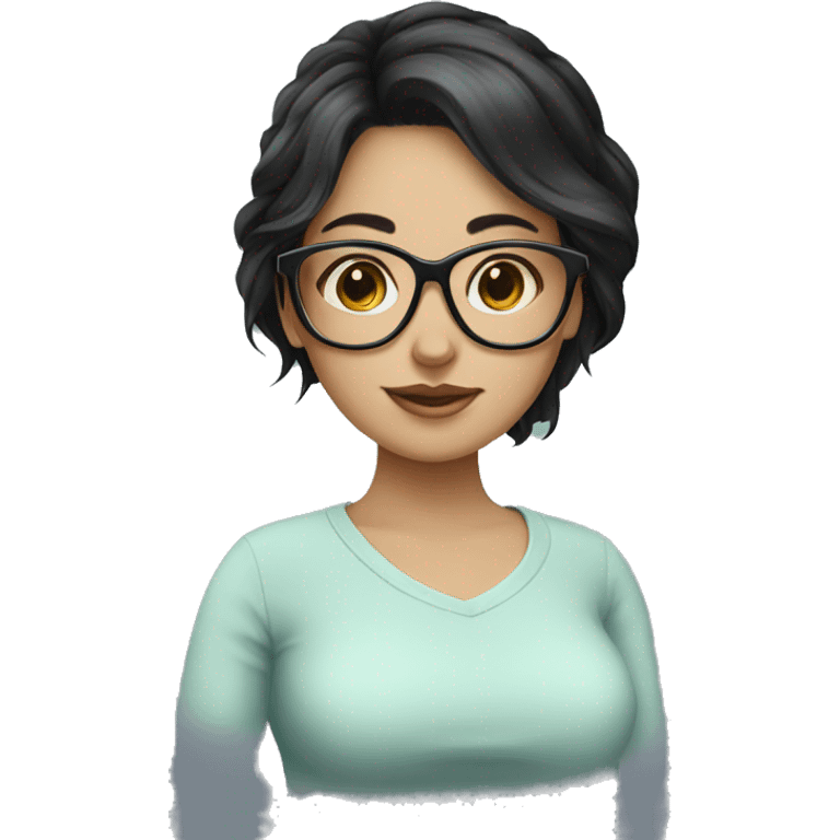 pregnant white black hair girl wearing glasses  emoji