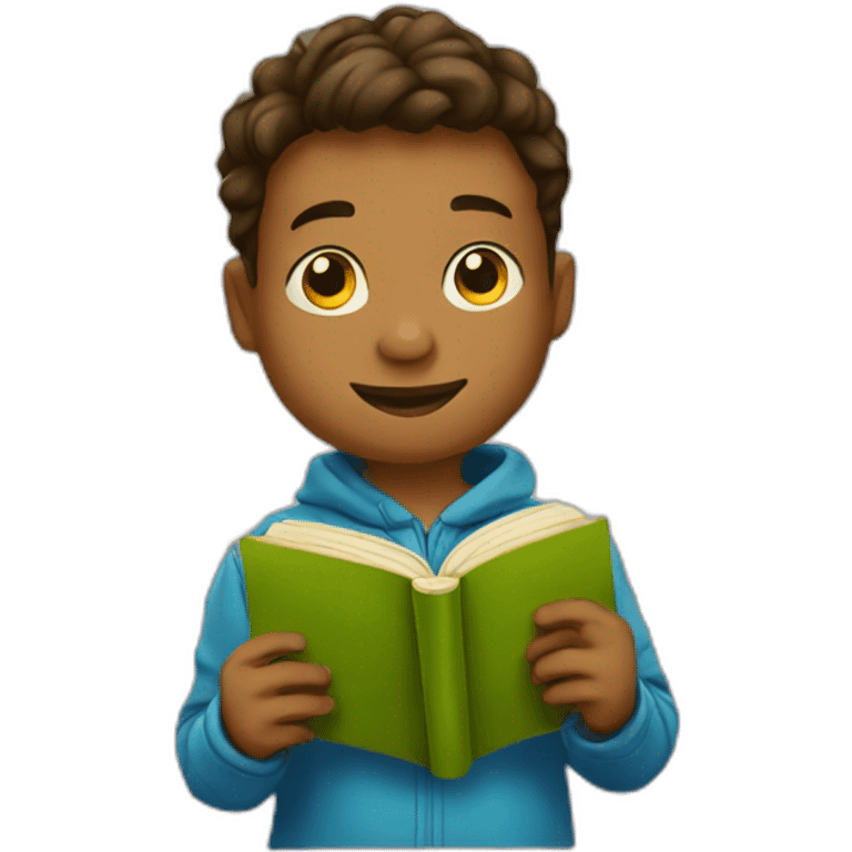 Young boy with book emoji