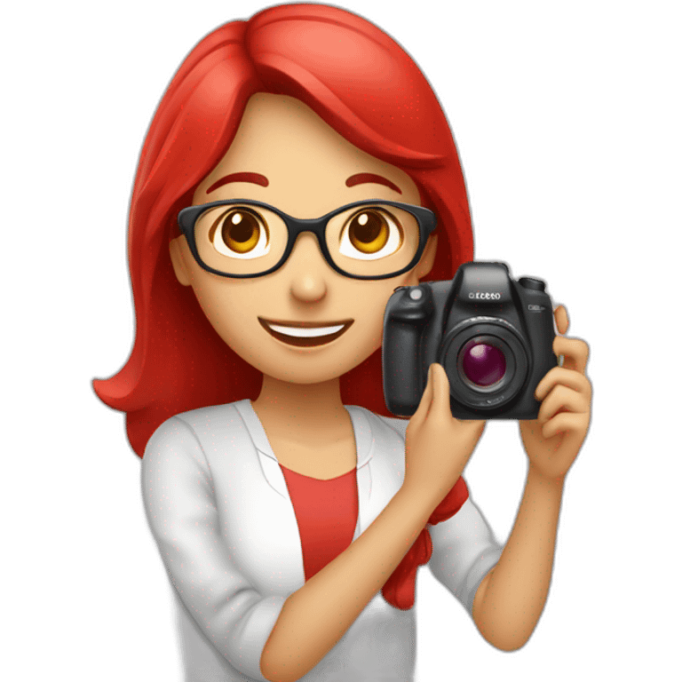 read headed girl (colour red) student taking picture with camera emoji