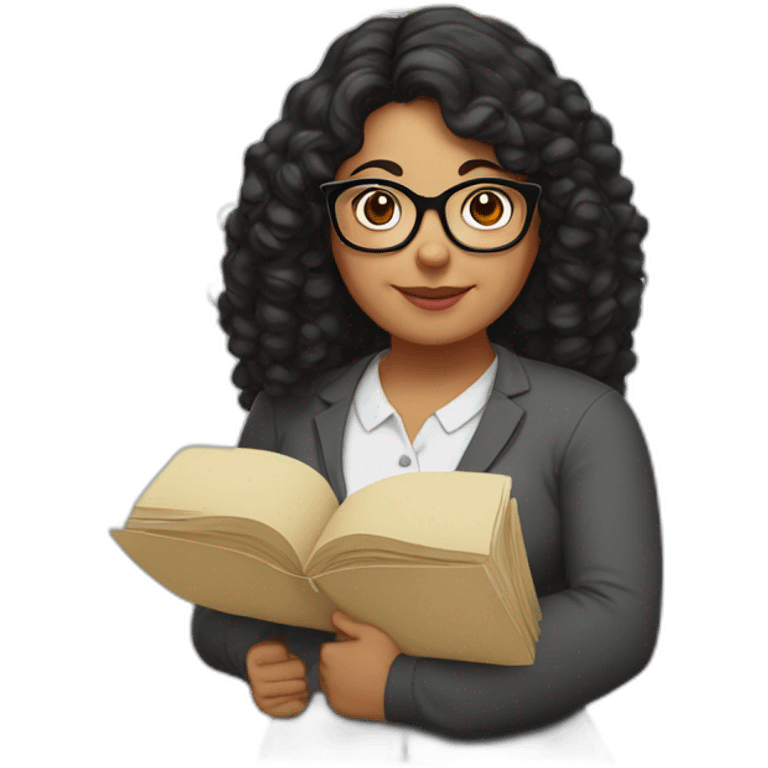 plump woman teacher in glasses with curly black hair holding large puzzles in her hands emoji