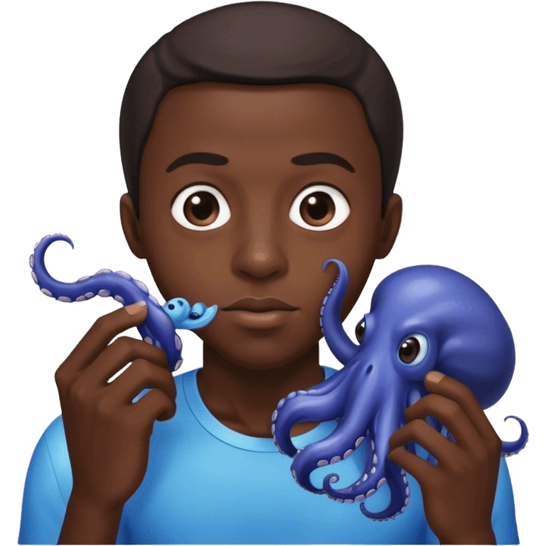 Black man eating blue octopus  emoji