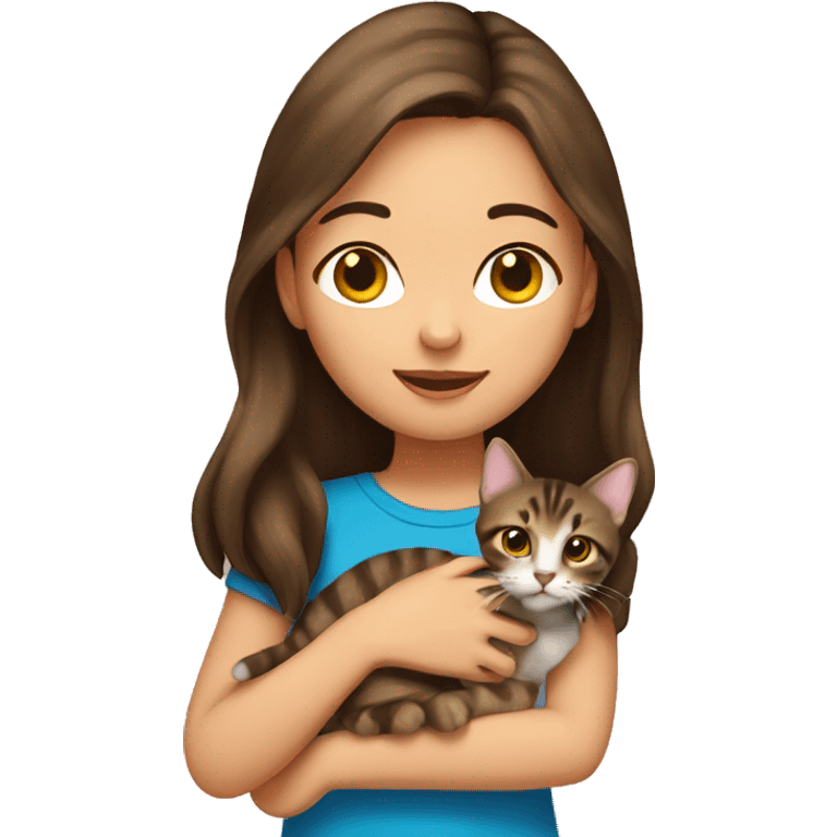 Brunette girl holding brown tabby kitten emoji