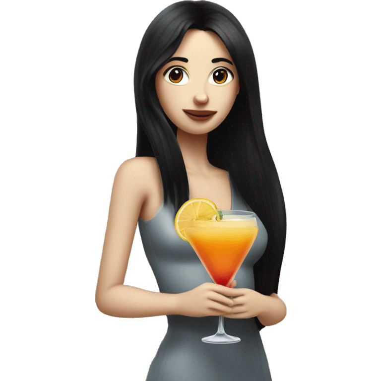 Pale girl with long black hair drinking cocktail emoji