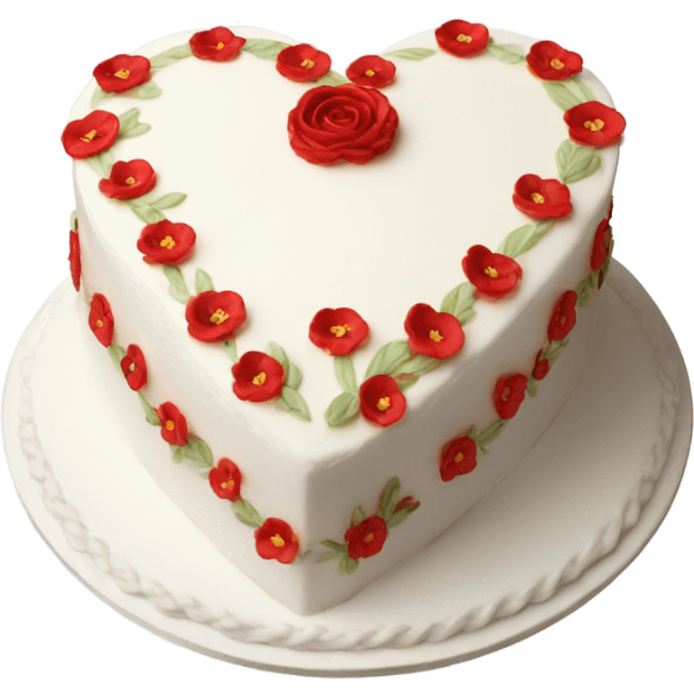 vintage heart-shaped white cake with red flowers emoji