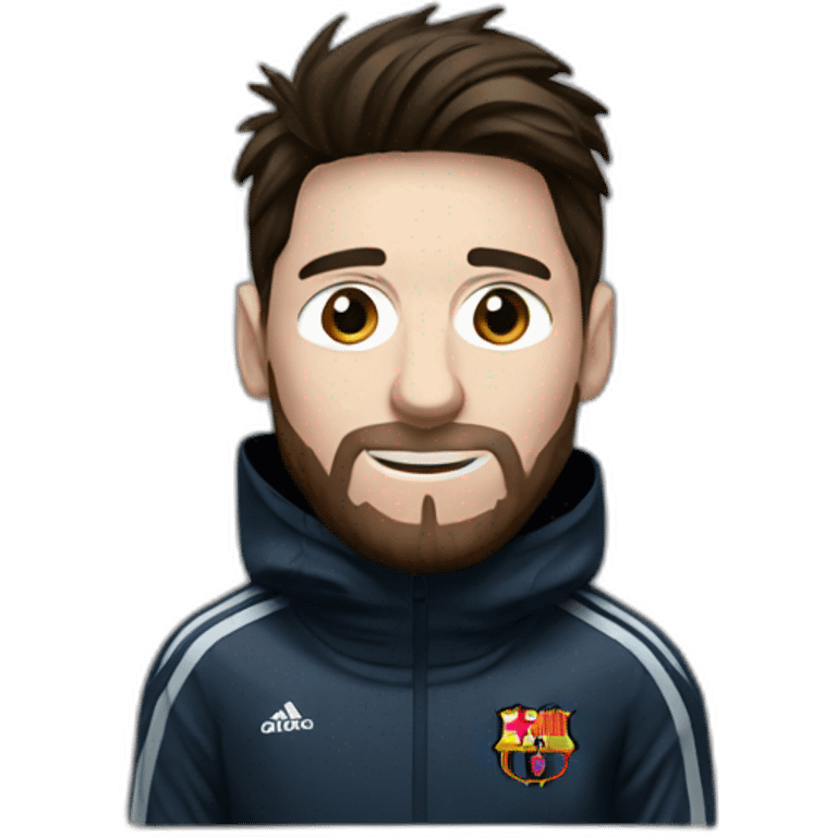 Messi habillé en noir avec une cagoule emoji