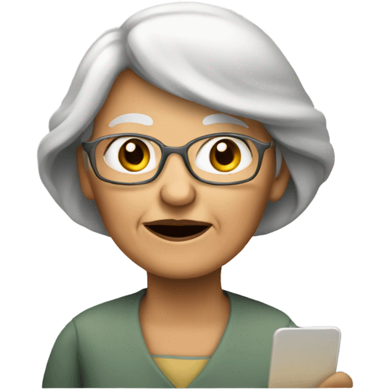 Old woman in mac on mobile phone emoji