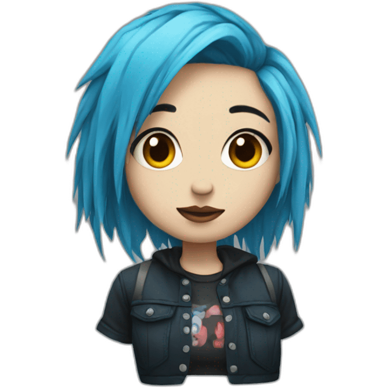 Emo girl with choppy blue hair piercings emoji