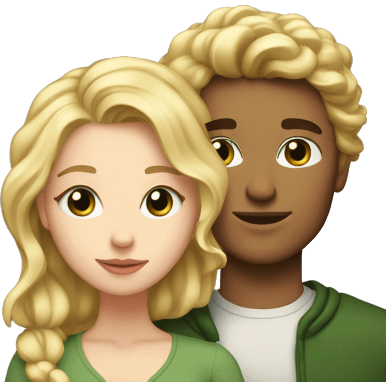 romantic moment between lovers : both are white - she has blonde wavy Hair and he is tall and green eyes emoji