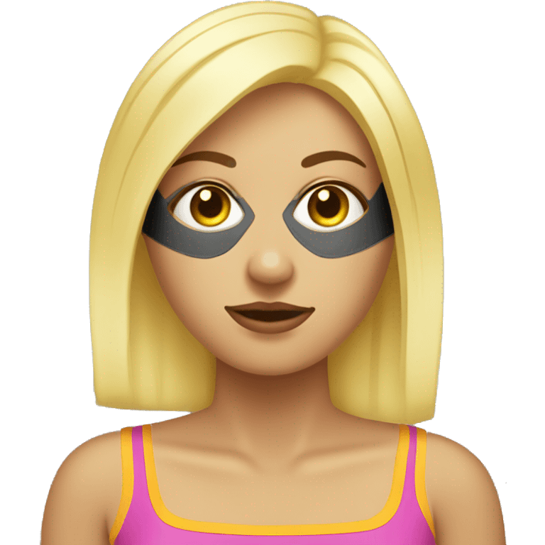 Chica rubia con toalla en la cabeza y mascarilla en la cara emoji