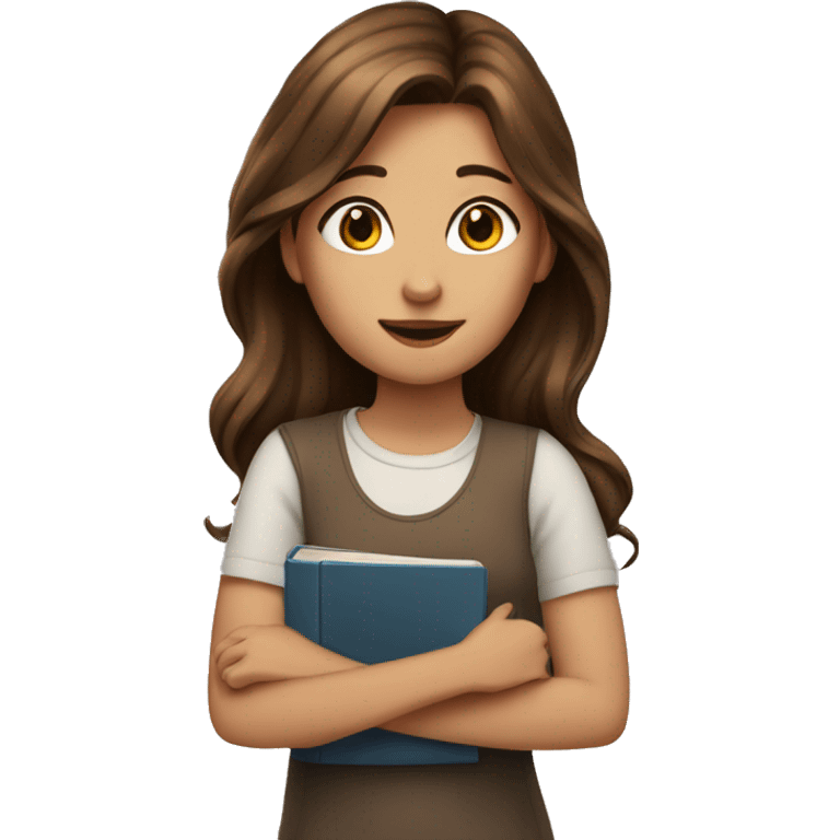 Girl with brown hair and brown hair with a book emoji