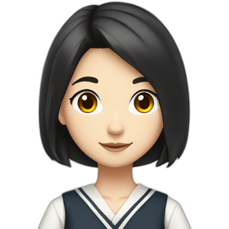 fox teen woman with black haired in Japanese school uniform Full length emoji