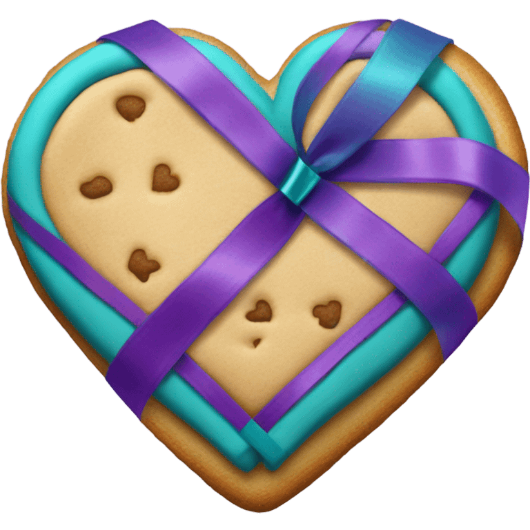 Cookie heart with teal purple support ribbon emoji