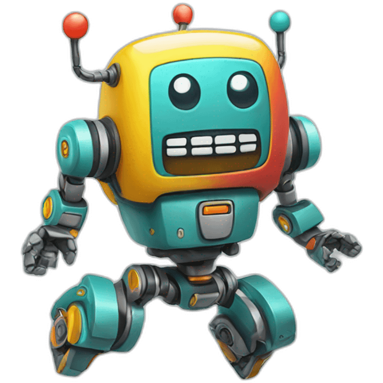 a cheerful multi-colored jumping robot emoji