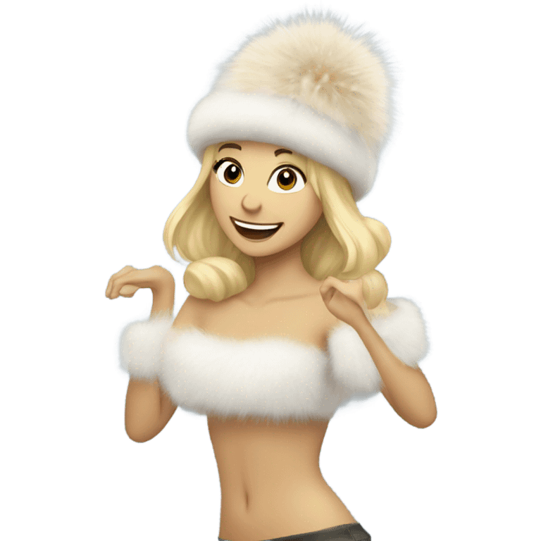 Blonde haired Lady dancing in snow in fur hat emoji