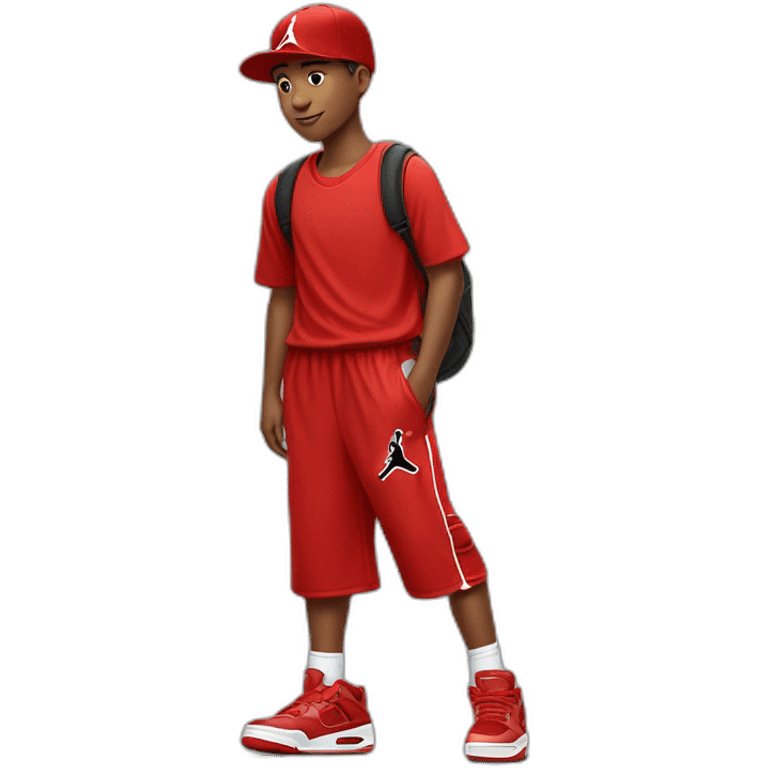 Morocho boy in red attire with a red Nike cap and Jordan Retro 4 red🌟. emoji