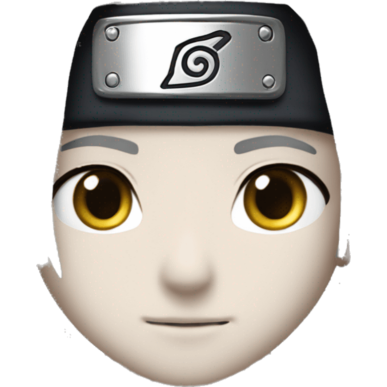 white skin, naruto hair with dark color, headband like naruto have emoji