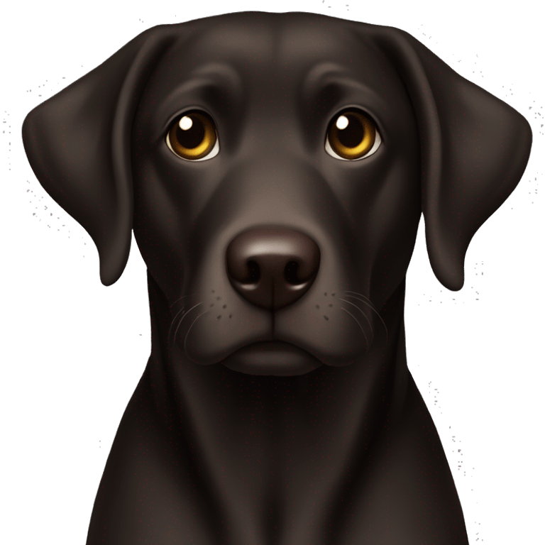 Dark brown lab almost black, a little white hair around the mouth, sitting. Dark brown eyes emoji