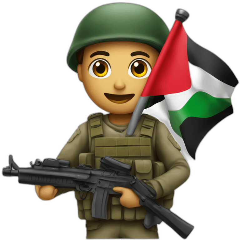 Palestinian soldier holding Palestine flag emoji