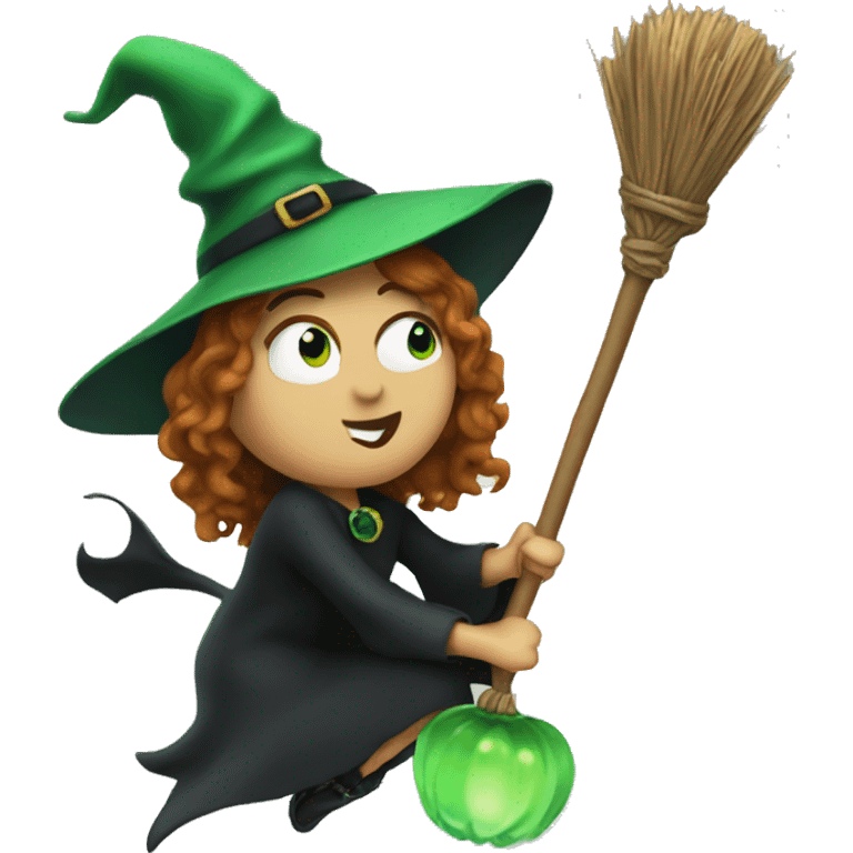 Green Bad witch flying on a broom emoji