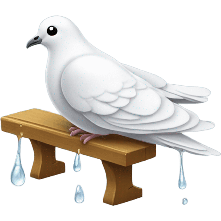 A dove sitting on a bench, hitting its knee with its wing, laughing to tears with water dripping from its eyes. emoji