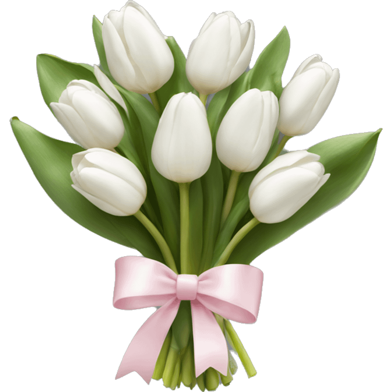 White tulips bouquet with light pink bow  emoji