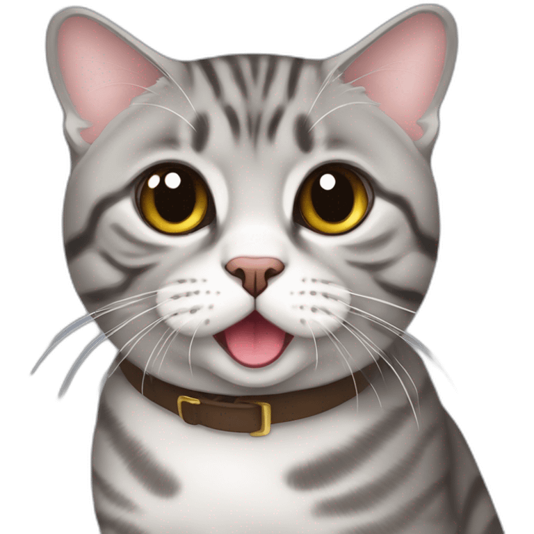 a Scottish fold grey tabby cat with a tongue sticking out of its mouth halfway emoji