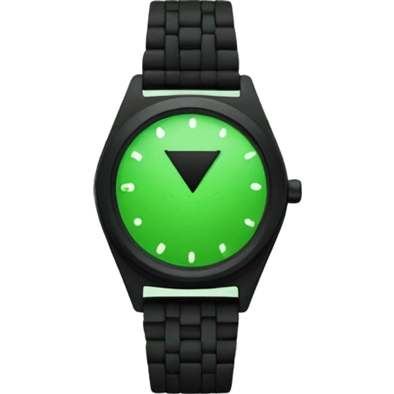 create a watch in which there should be two black colored triangles vertically placed in front of each other and the watch's background should be green. emoji