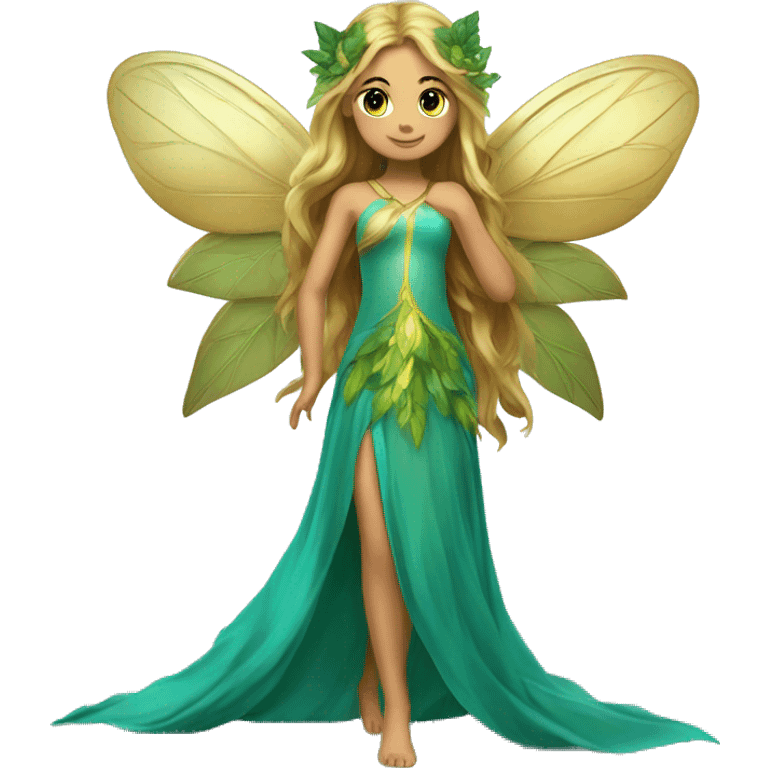 Beautiful, leaf, fairy, gold, turqoise, green, long hair, big wings emoji