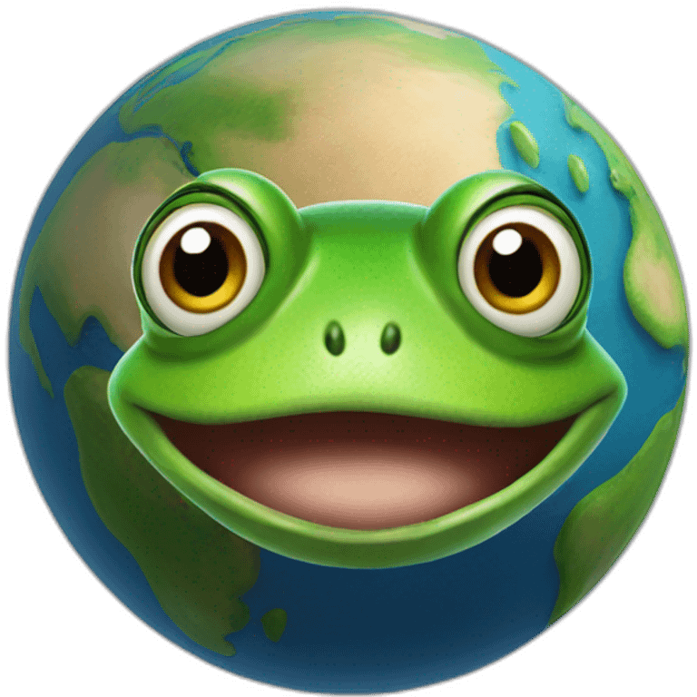 planet Earth with a cartoon frog face with big courageous eyes emoji