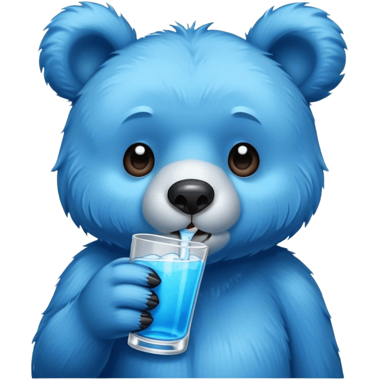 Blue fuzzy bear drinking emoji