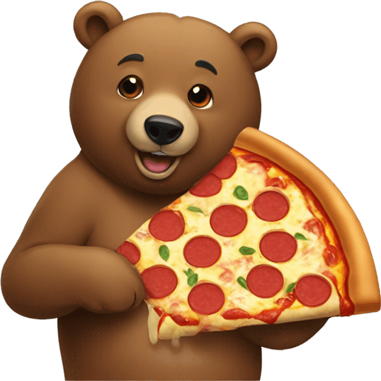 Bear eat pizza with dog emoji