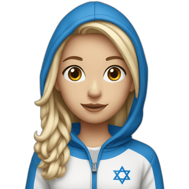 Israeli blonde girl in blue and white hoodie emoji