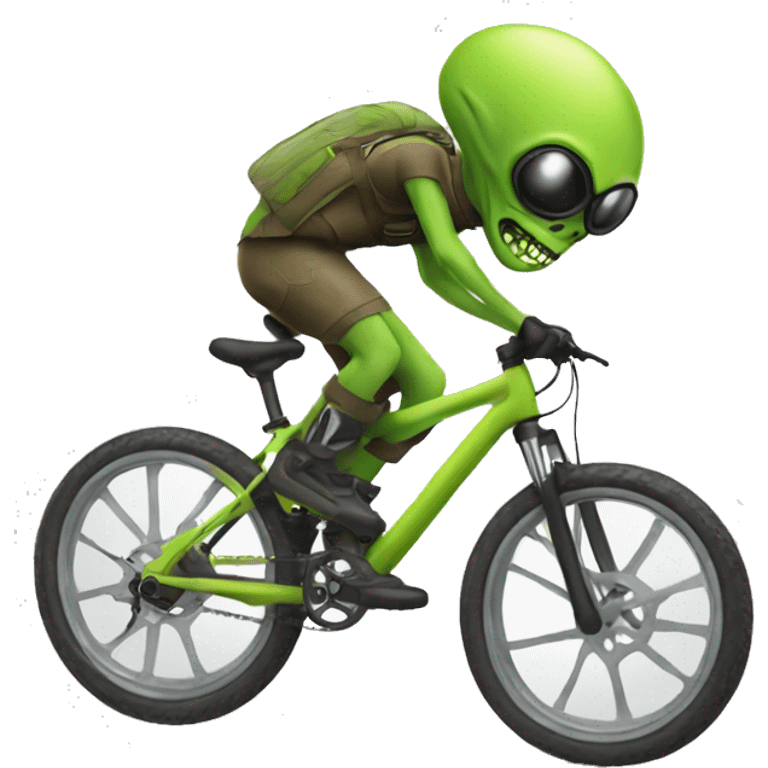 alien ride on downhill bike wearing a hat emoji