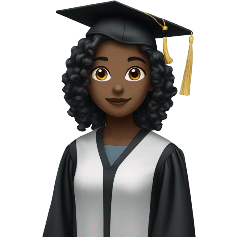 girl with dark skin long black curly hair and dark brown eyes with graduation cap and attire emoji