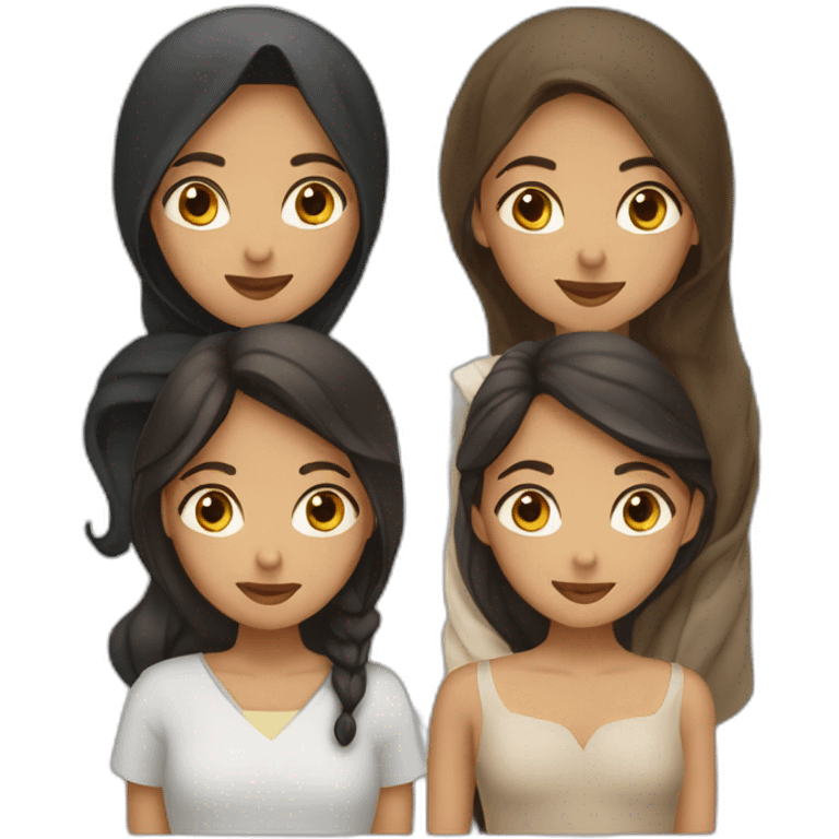 3 girls one veiled, one brunette, one Indian emoji